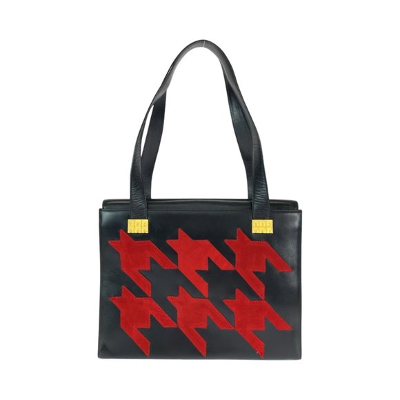 CELINE Vintage Sen Pattern Black Red Gold Hardware Leather Tote Bag - Picture 2 of 10